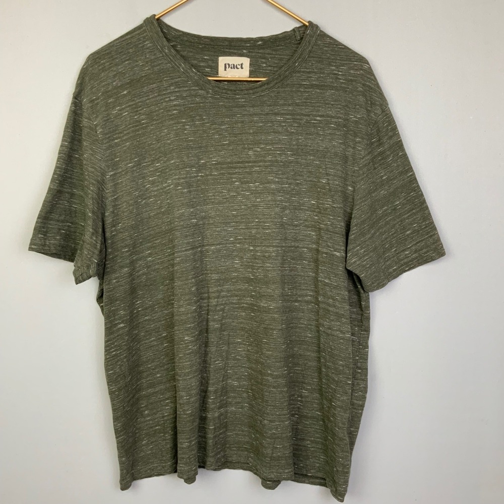 Pact XL Mens The Mix Heathered Olive Green 100% Organic Cotton Crew Neck T-Shirt